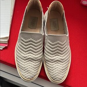UGG Knit Chevron Slip-On Sneakers in Light Gray and Tan